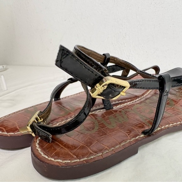 SAM EDELMAN T-Strap Thong Patent Faux Leather Flat Sandals 10 - Picture 8 of 16